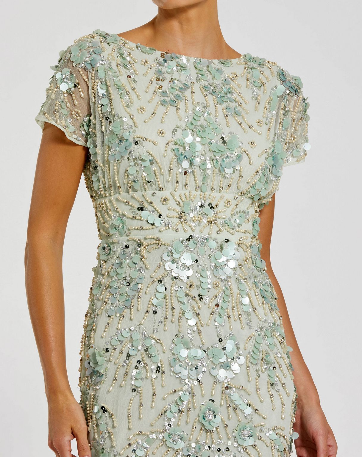 Cocktail Dresses Beaded Tea Length Cocktail Midi Dress Sage
