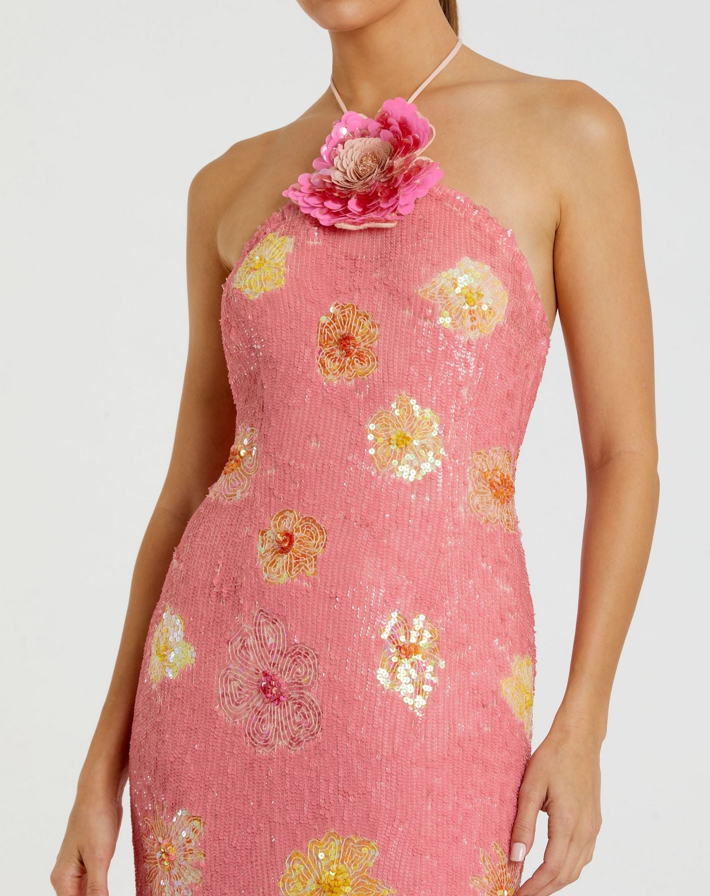 Prom Dresses Fitted Sequin Prom Dress - Long Formal - Mac Duggal 94175 Pink Lemonade-Mesh-94175-Sequin