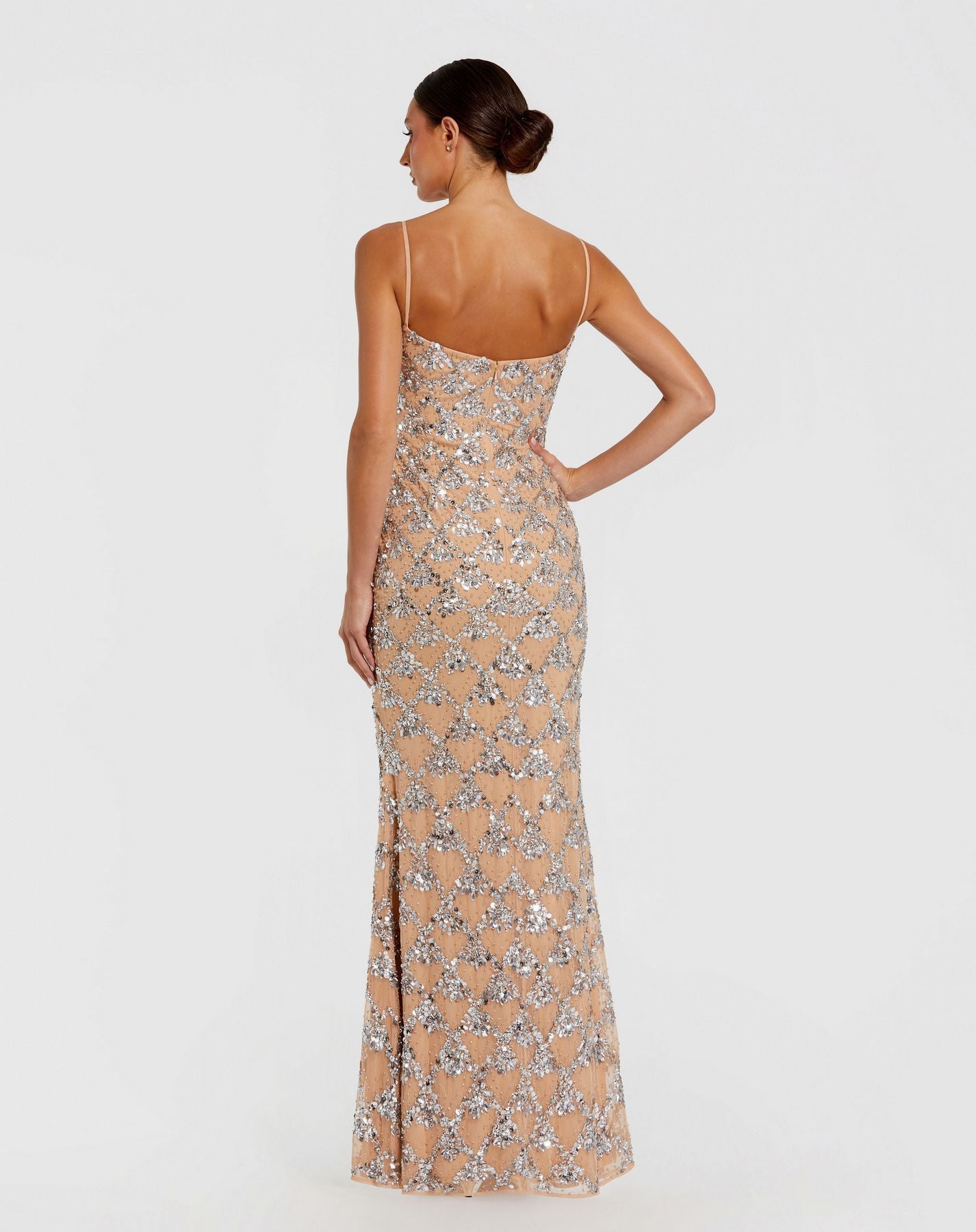 Prom Dresses Long Fitted Beaded Formal Prom Dress - Sequin - Mac Duggal 94184 Silver-Mesh-94184-Beaded