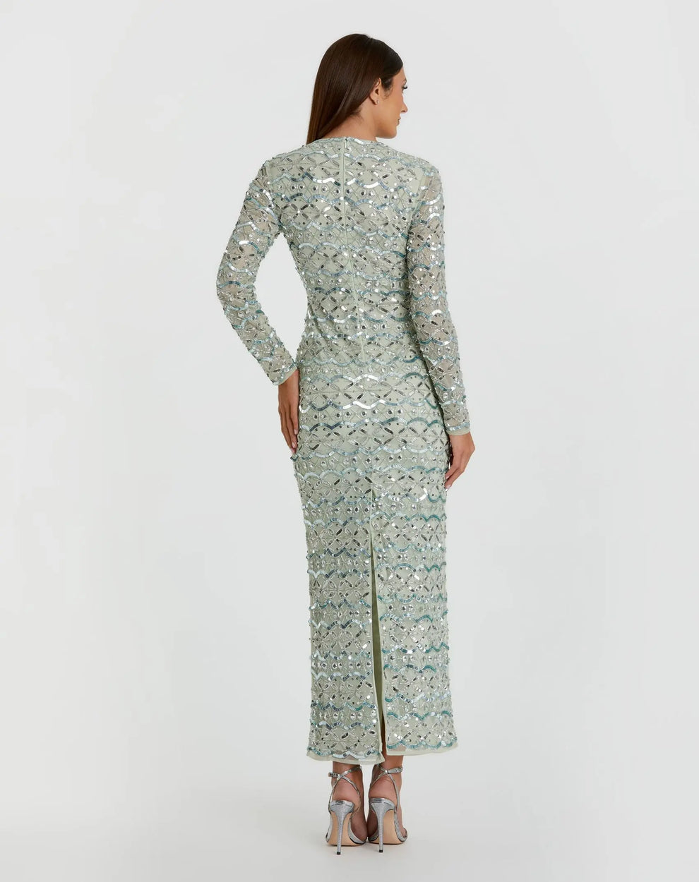 Mother of the Bride Dresses Sequin Long Sleeve Beaded Mother of the Bride Dress Mac Duggal 94194 Jade