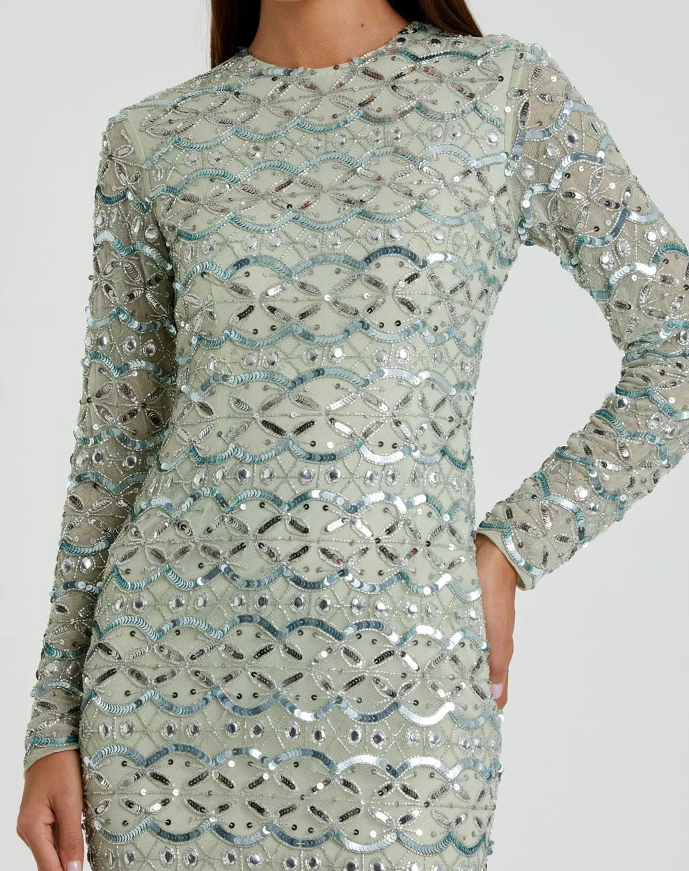 Mother of the Bride Dresses Sequin Long Sleeve Beaded Mother of the Bride Dress Mac Duggal 94194 Jade