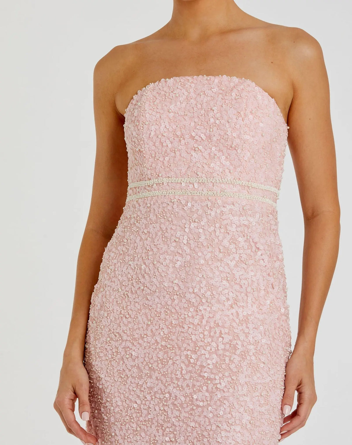 Strapless Midi Sequin Cocktail Dress by Mac Duggal 94200 in Blush
