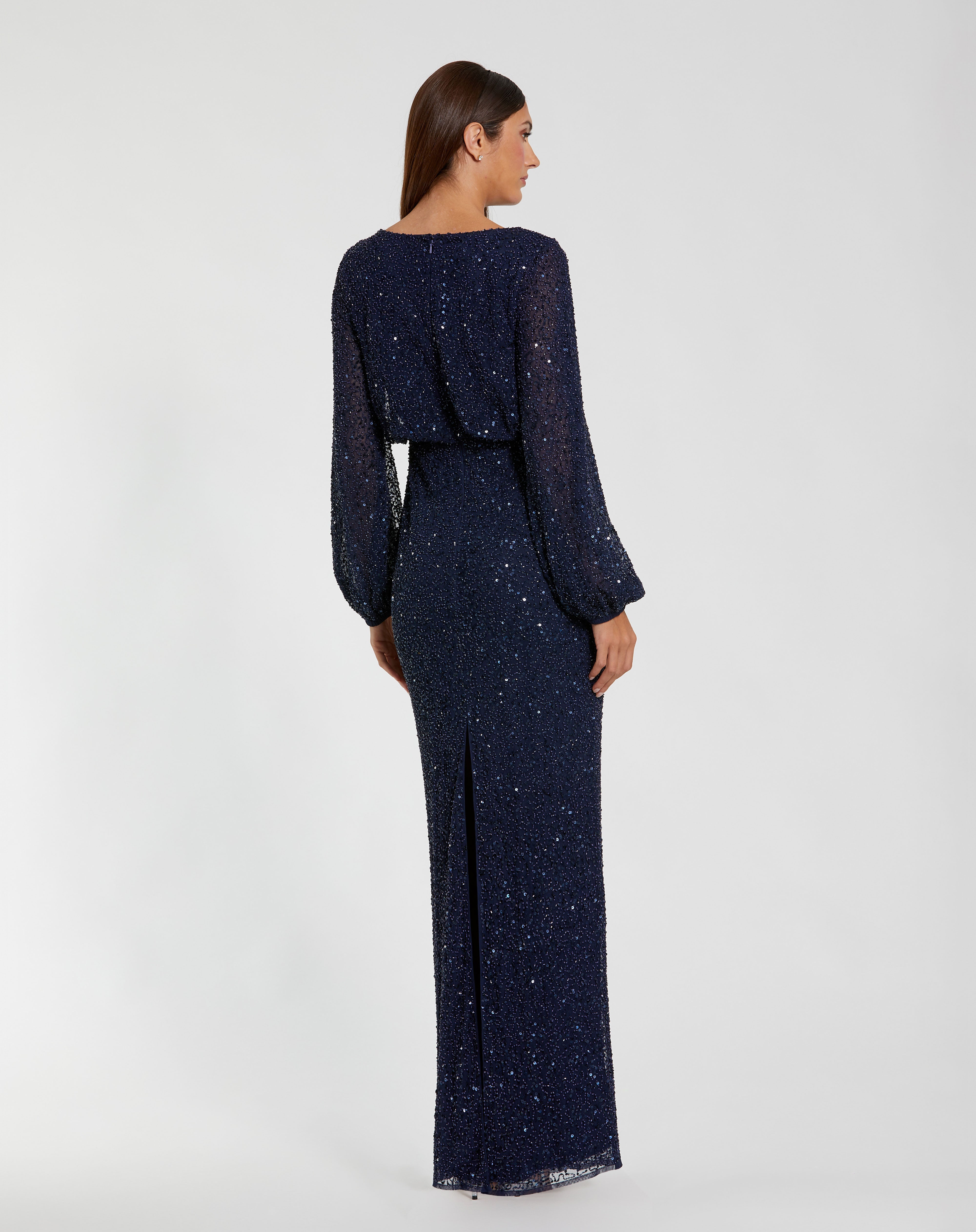 Crew/High-Neck Floor-Length Sequin Formal Sheath/Column Mac Duggal 94203