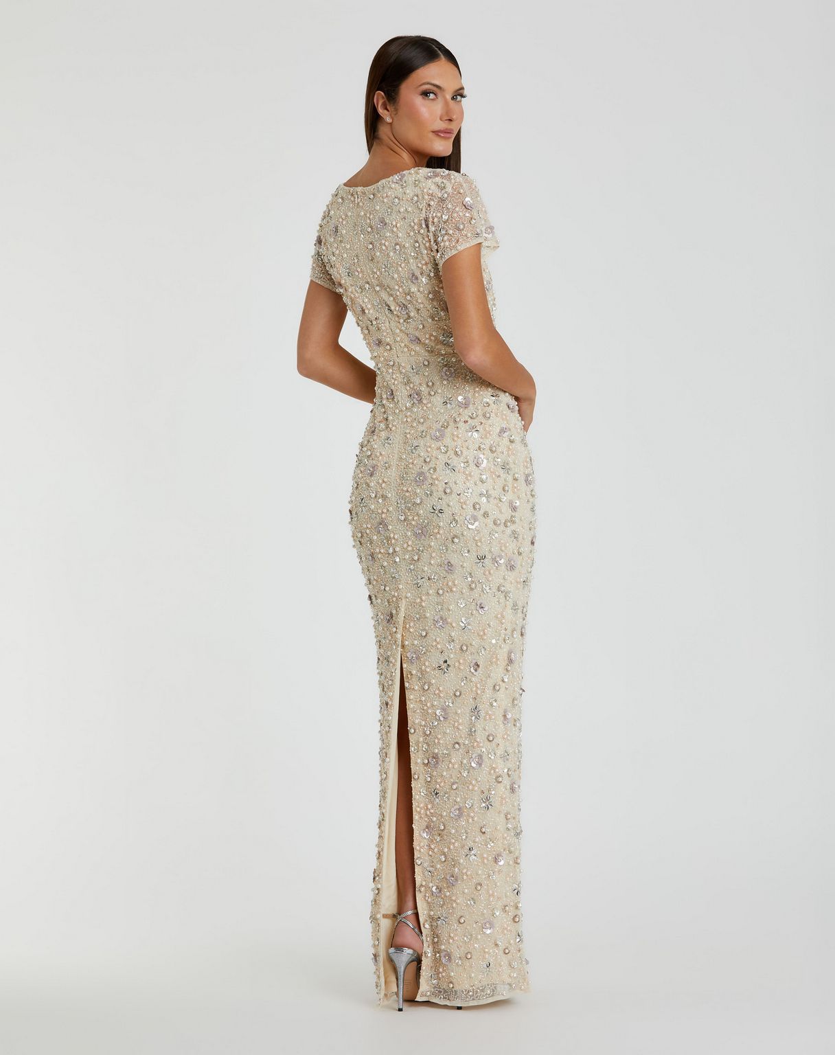 Formal Dresses Long Fitted Floral Formal Evening Dress Oyster