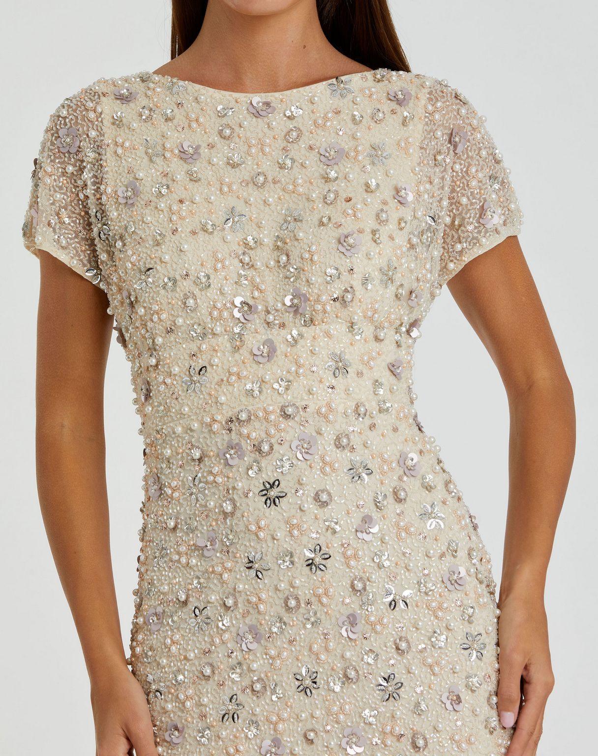 Formal Dresses Long Fitted Floral Formal Evening Dress Oyster