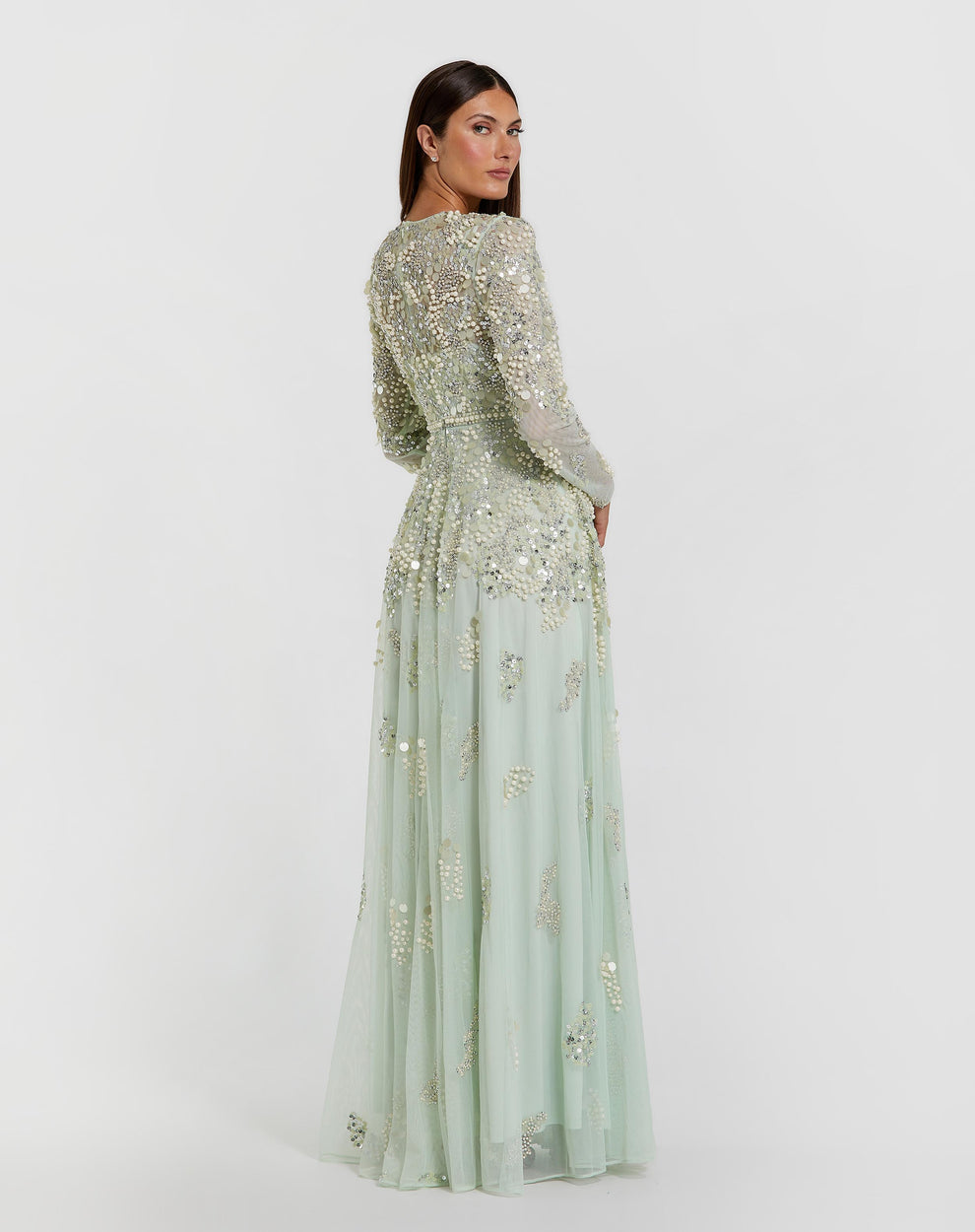 Mother of the Bride Dresses Sequin Formal Long Sleeve A Line Mother of the Bride Dress Mac Duggal 94215 Sage