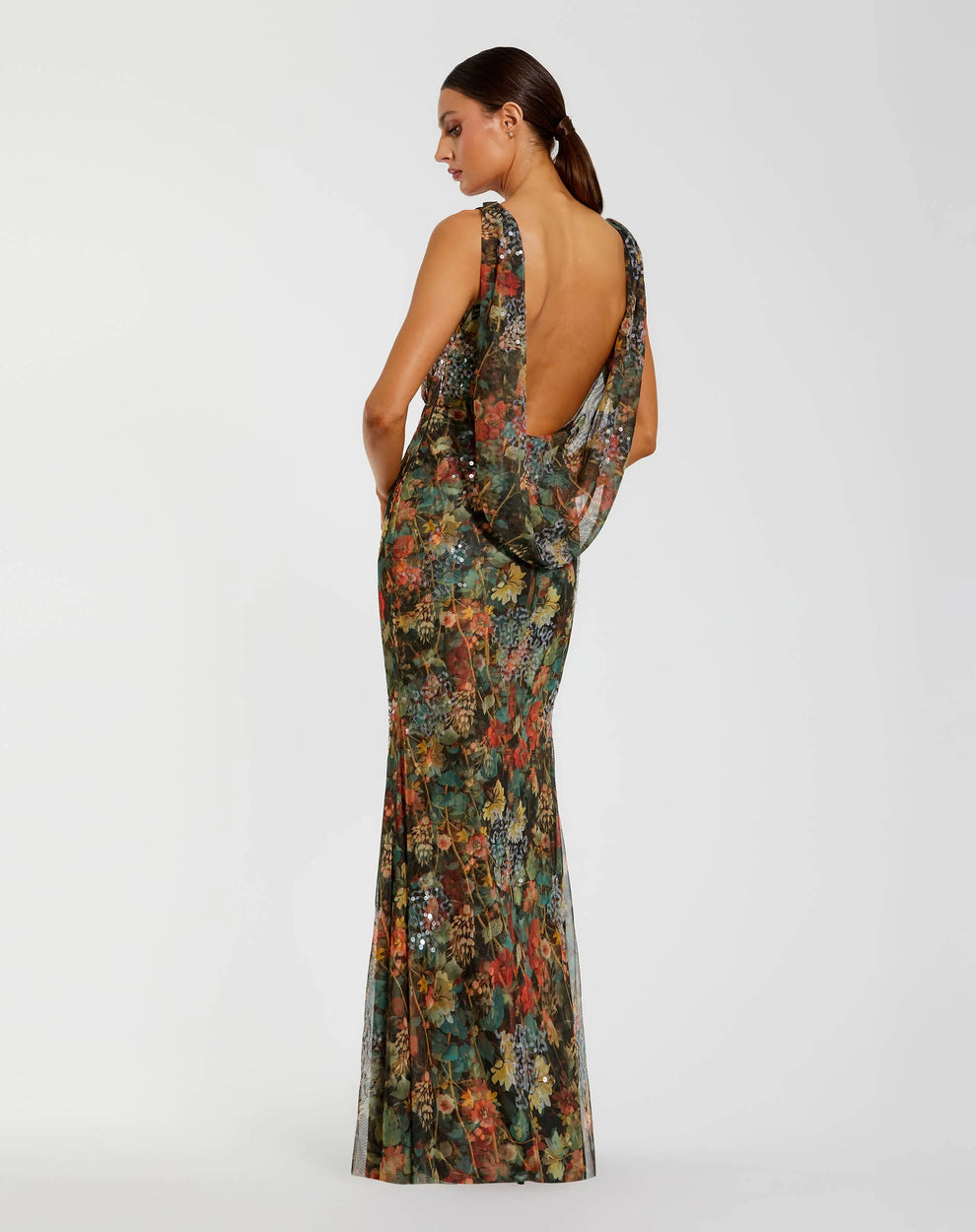 Formal Dresses Formal Long Floral Printed Evening Dress Charcoal Multi