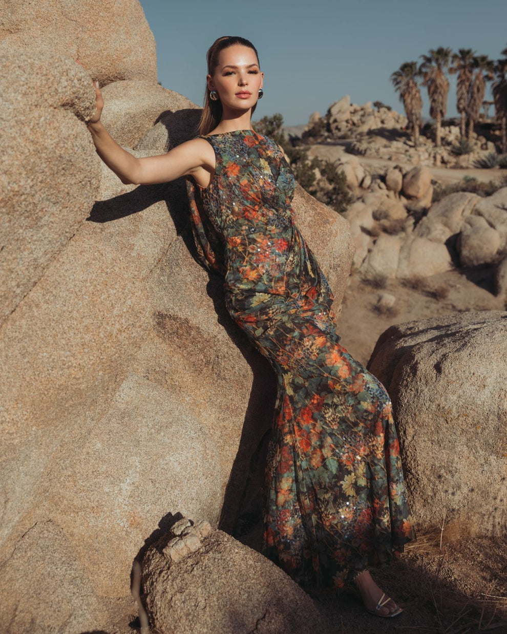 Formal Dresses Formal Long Floral Printed Evening Dress Charcoal Multi