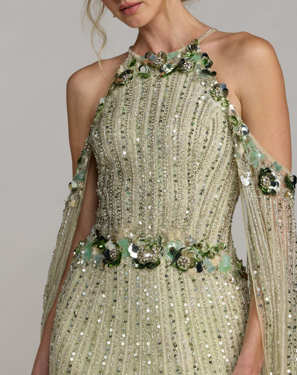 Cold-Shoulder Floor-Length Sequin Formal Sheath Mac Duggal 94308