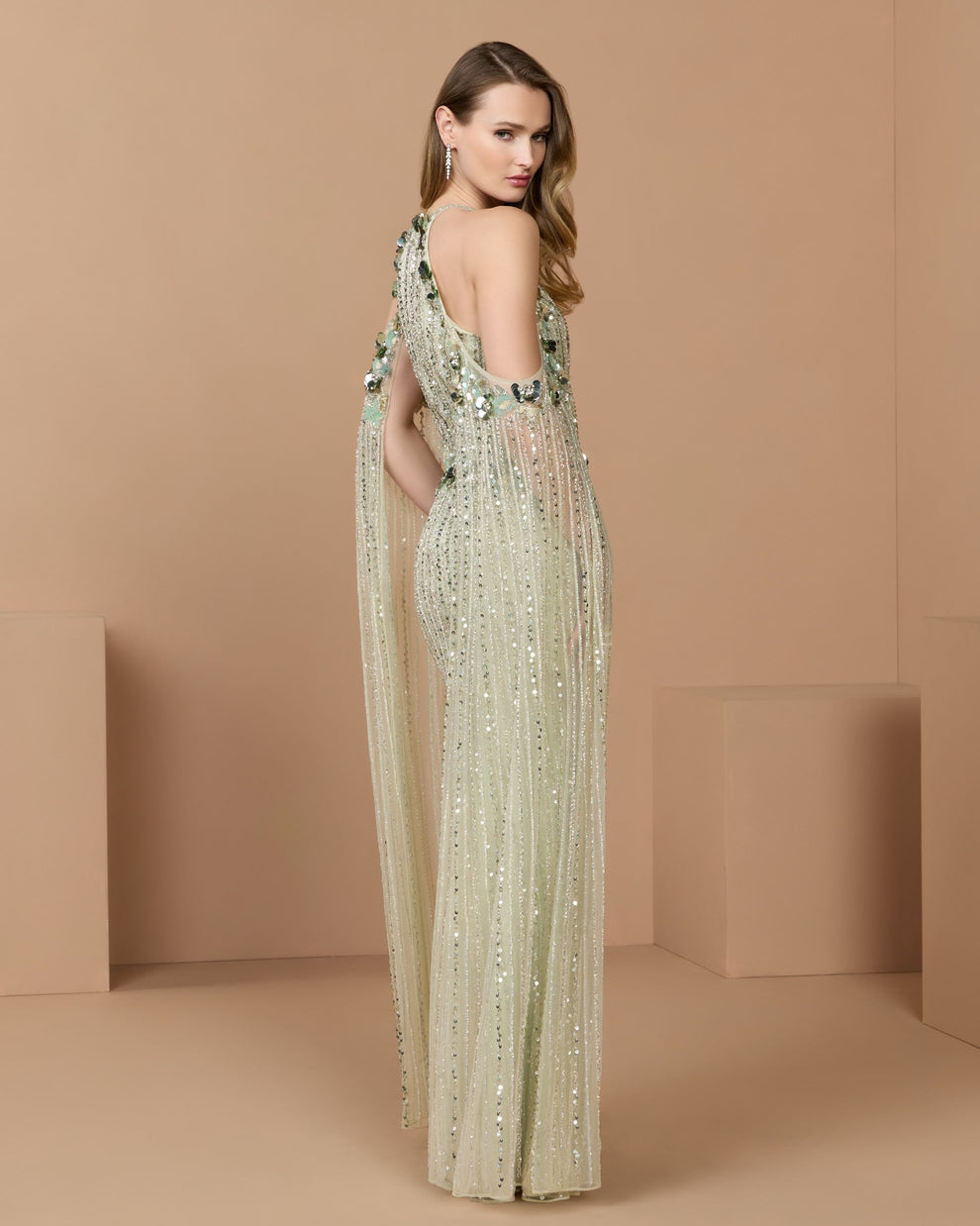Cold-Shoulder Floor-Length Sequin Formal Sheath Mac Duggal 94308