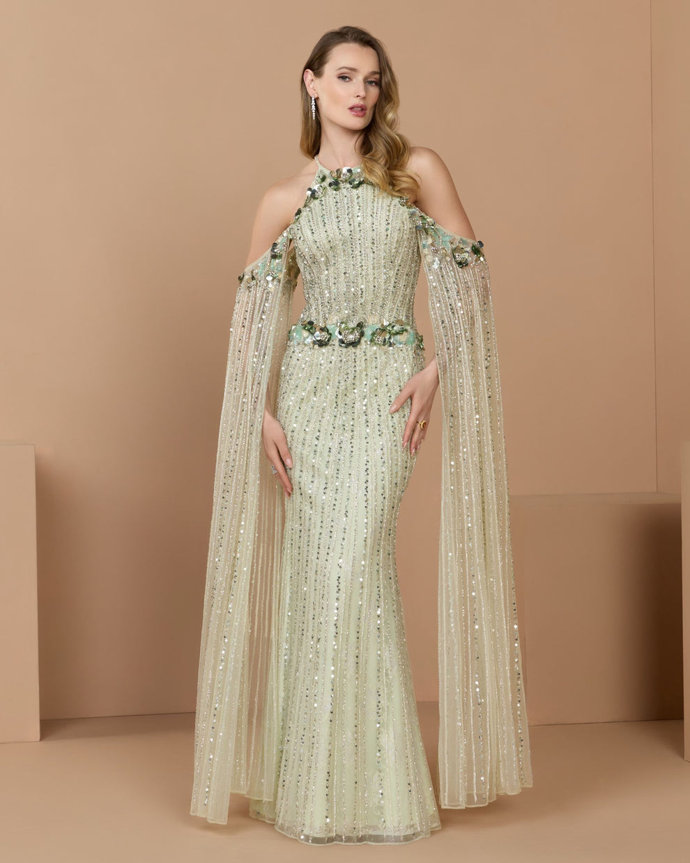 Cold-Shoulder Floor-Length Sequin Formal Sheath Mac Duggal 94308