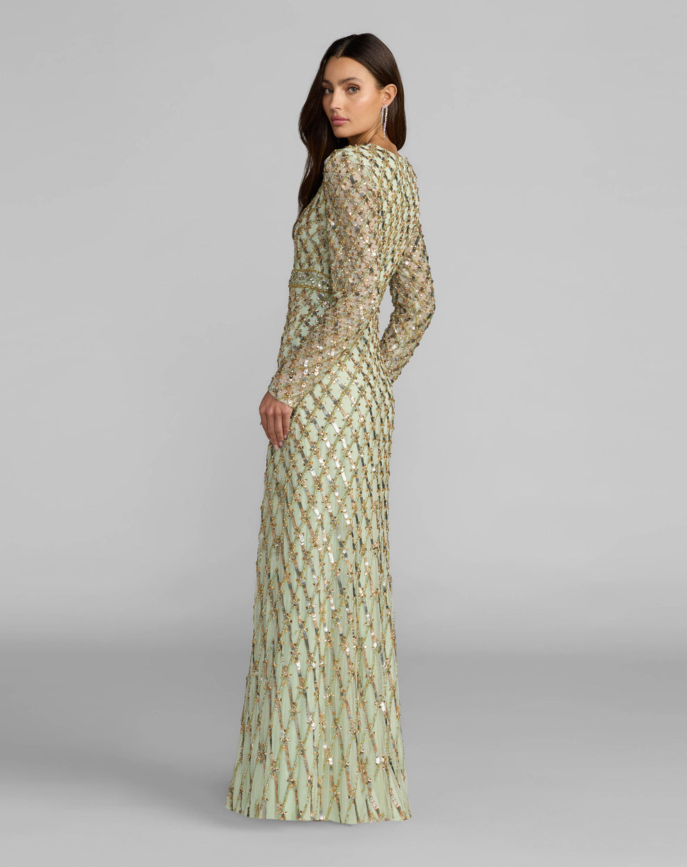 Crew/High-Neck Floor-Length Sequin Formal Sheath/Column Mac Duggal 94318