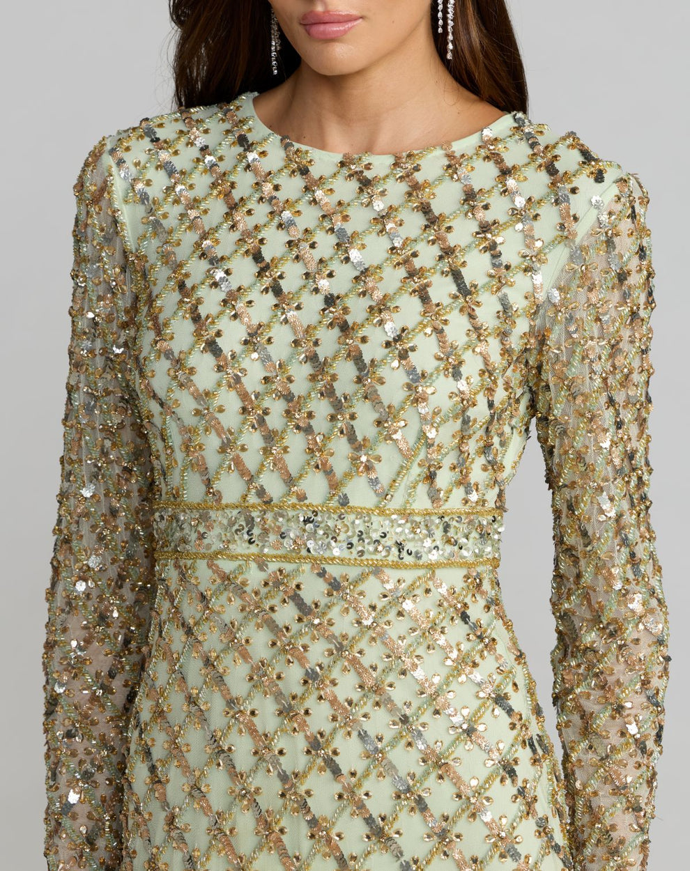Crew/High-Neck Floor-Length Sequin Formal Sheath/Column Mac Duggal 94318