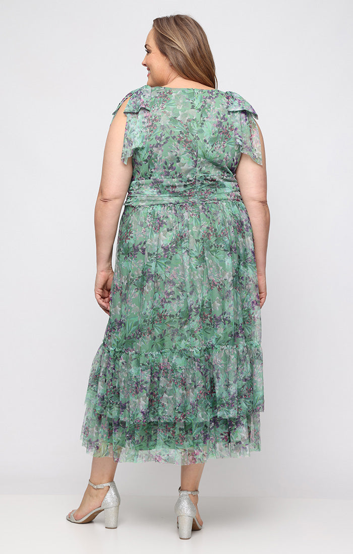 V-Neck Midi Mesh Floral Wedding Guest A-Line Plus Size Dress by SL Fashions 9432148