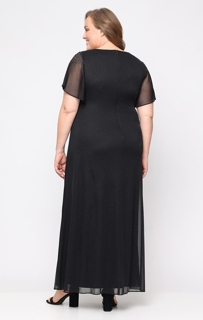Plus Size Dresses Long Plus Size Formal Glitter Evening Dress BLACK