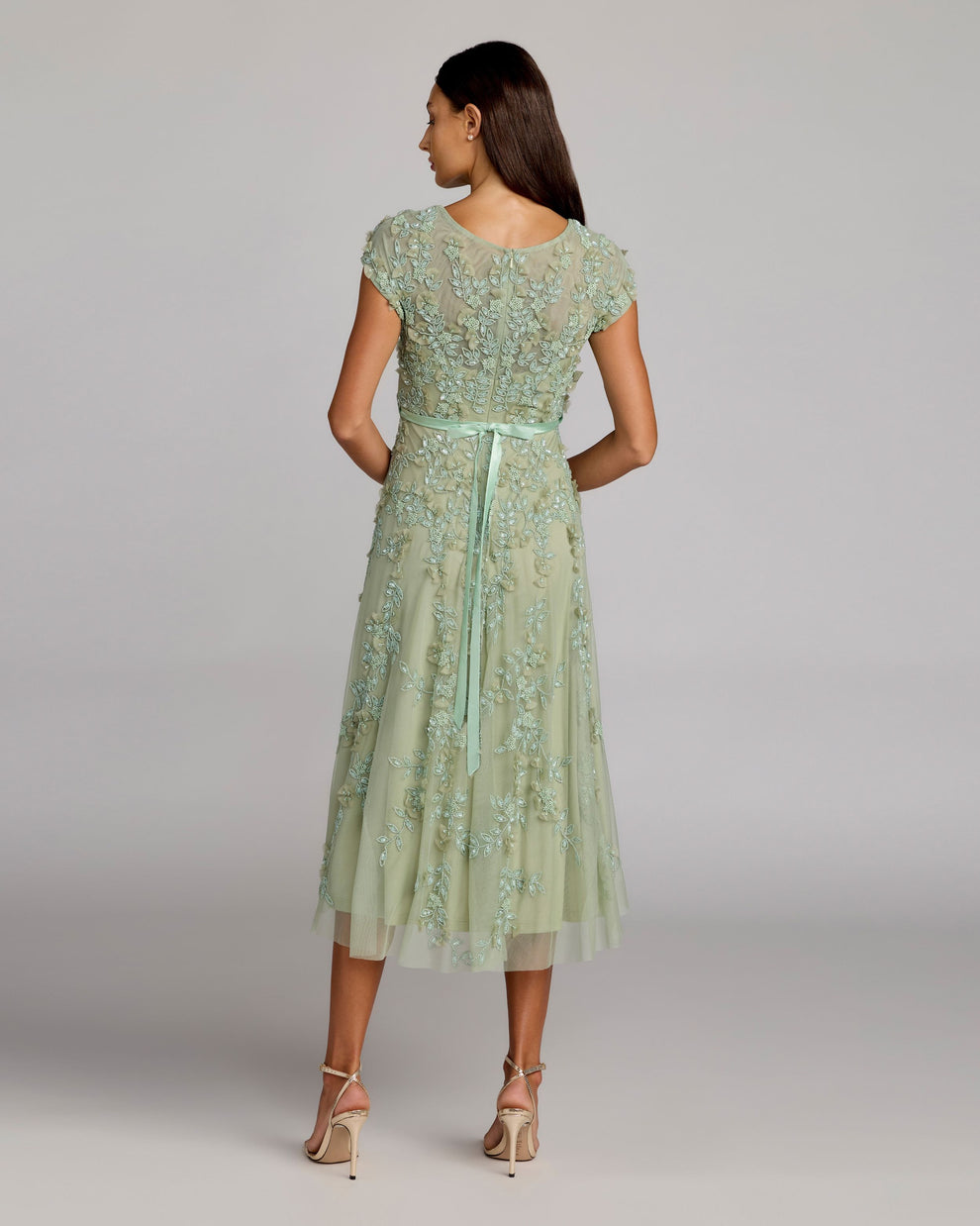 Cocktail Dresses Midi Floral Short A Line Cocktail Dress Mac Duggal 94339 Sage