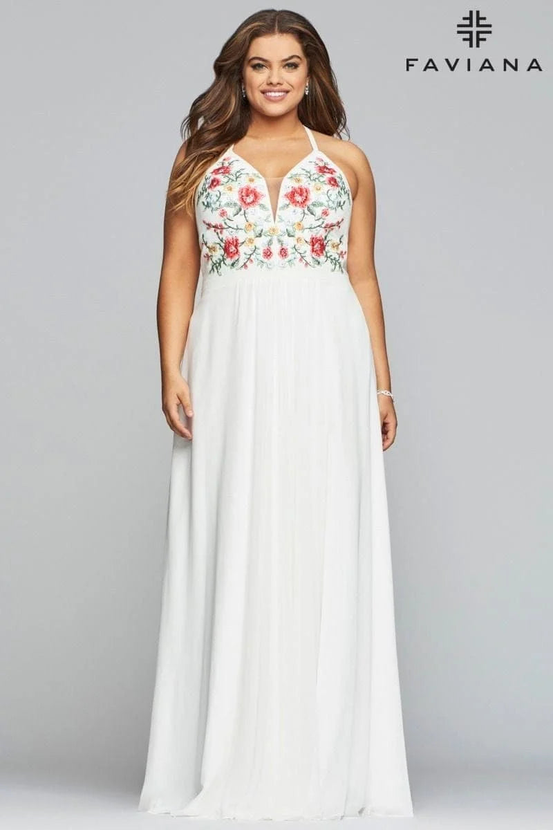 Faviana 9435 Long Formal Halter Plus Size Prom Gown - The Dress Outlet Faviana
