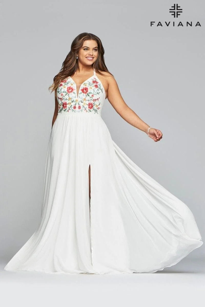 Faviana 9435 Long Formal Halter Plus Size Prom Gown - The Dress Outlet Faviana