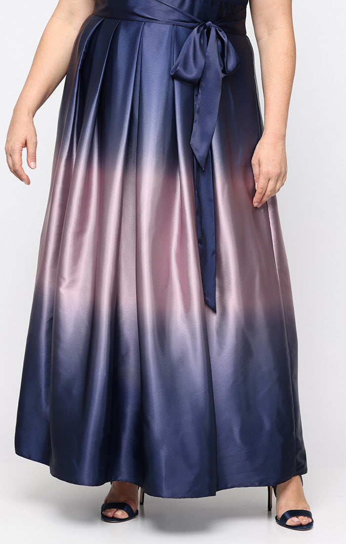 Navy/Mauve V-Neck Floor-Length Satin Ombre Formal Dress with Pockets SL Fashions 9450133