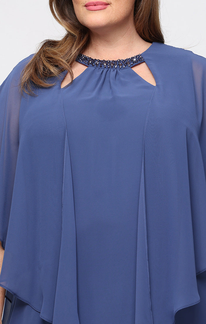 Wedgewood SL Fashions 9470700 Jewel Neck Knee-Length Chiffon Cocktail Capelet Dress