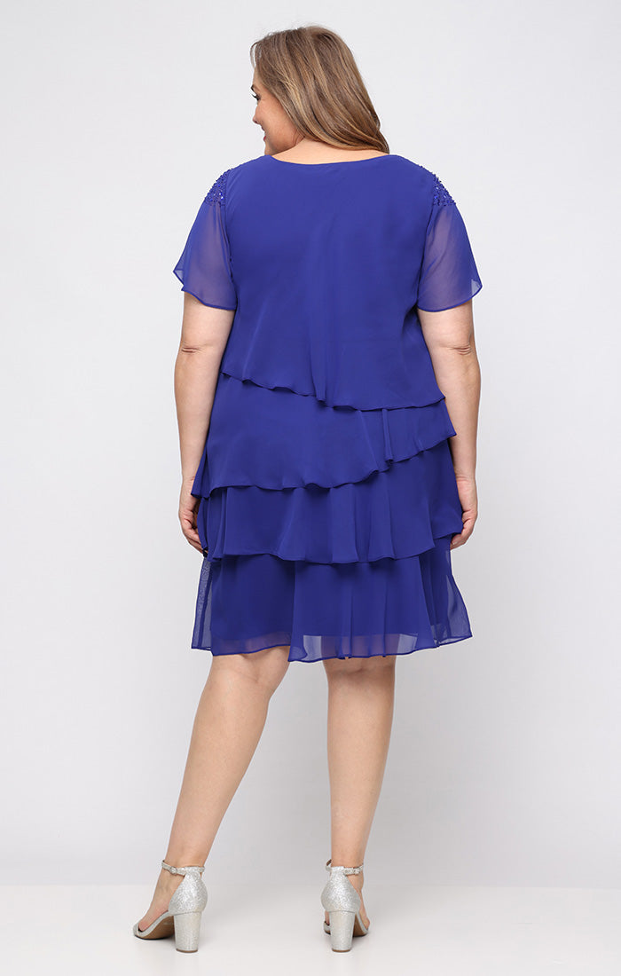 Iris SL Fashions 9470745 V-Neck Knee-Length Chiffon Cocktail Tiered Dress