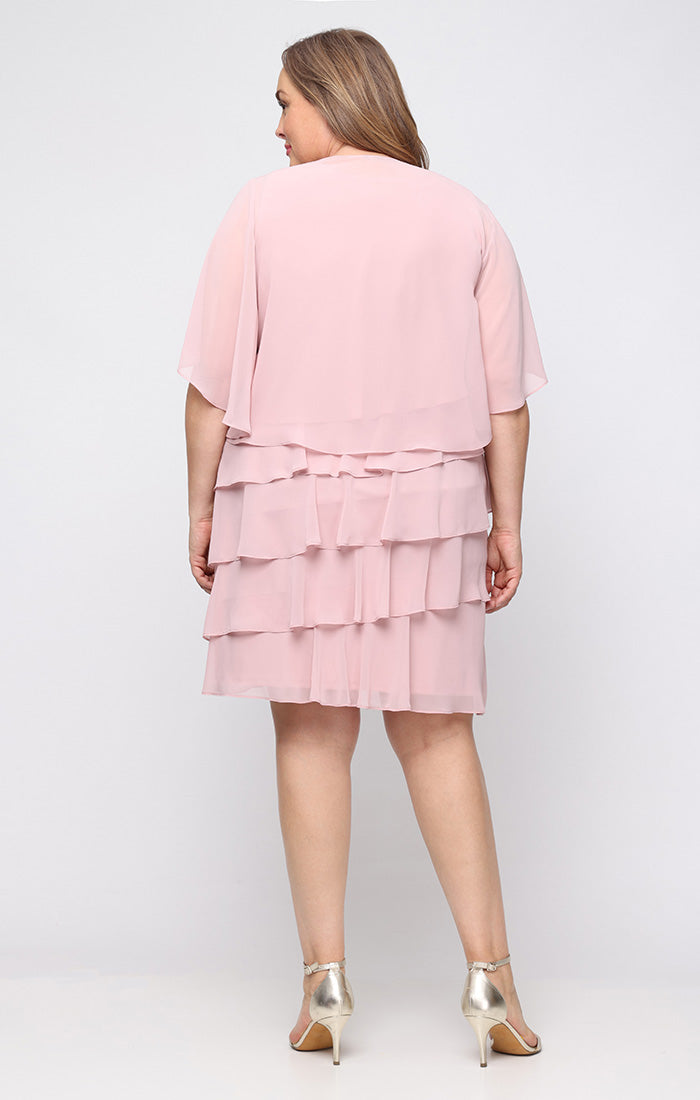 Faded Rose SL Fashions 9470750 V-Neck Knee-Length Chiffon Tiered Cocktail Dress Beaded