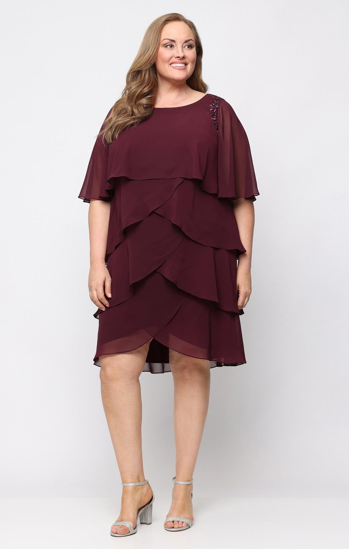 Scoop Knee-Length Chiffon Cocktail Sheath Dress SL Fashions 9470752