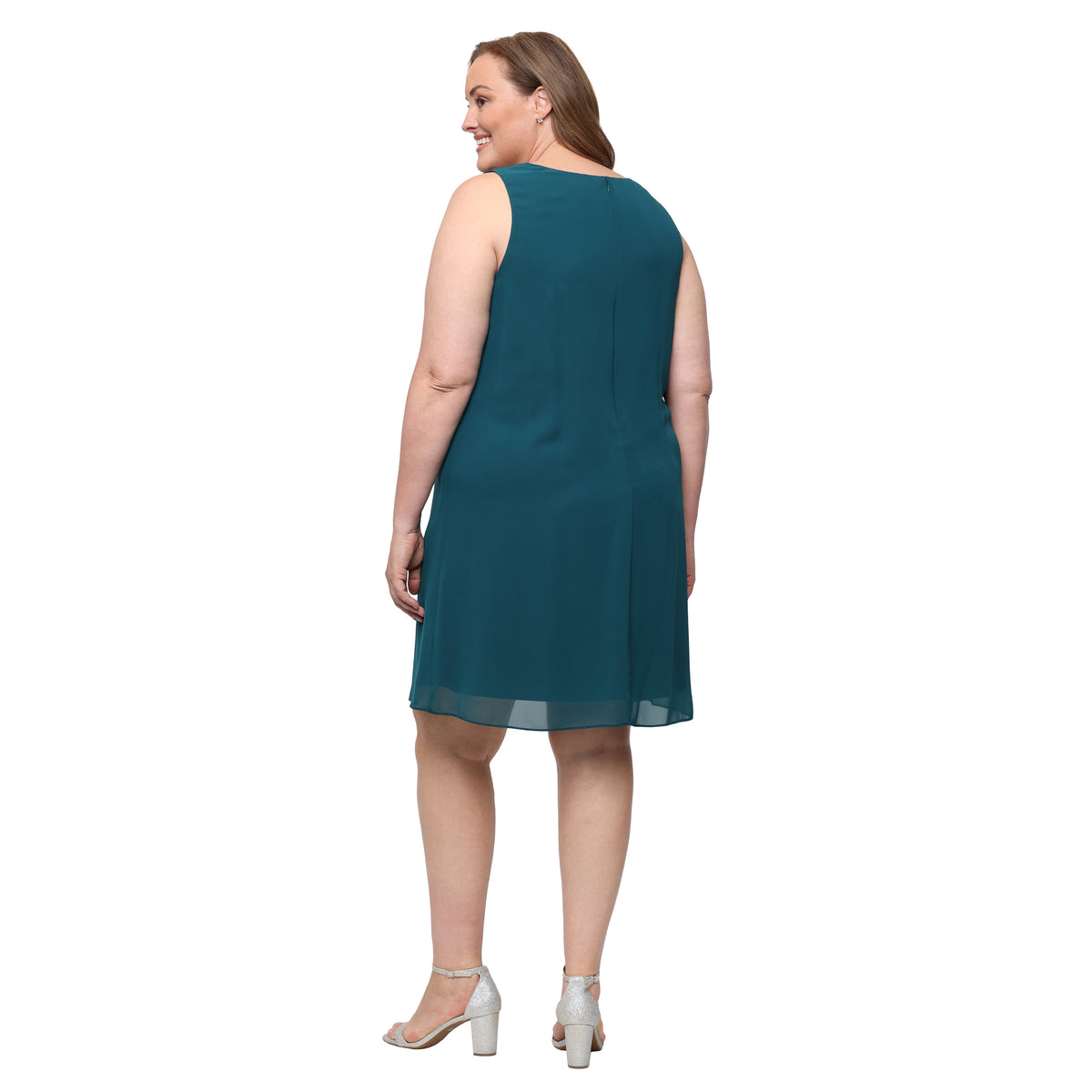 Mallard SL Fashions 9470761 V-Neck Knee-Length Chiffon Cocktail Dress Beaded