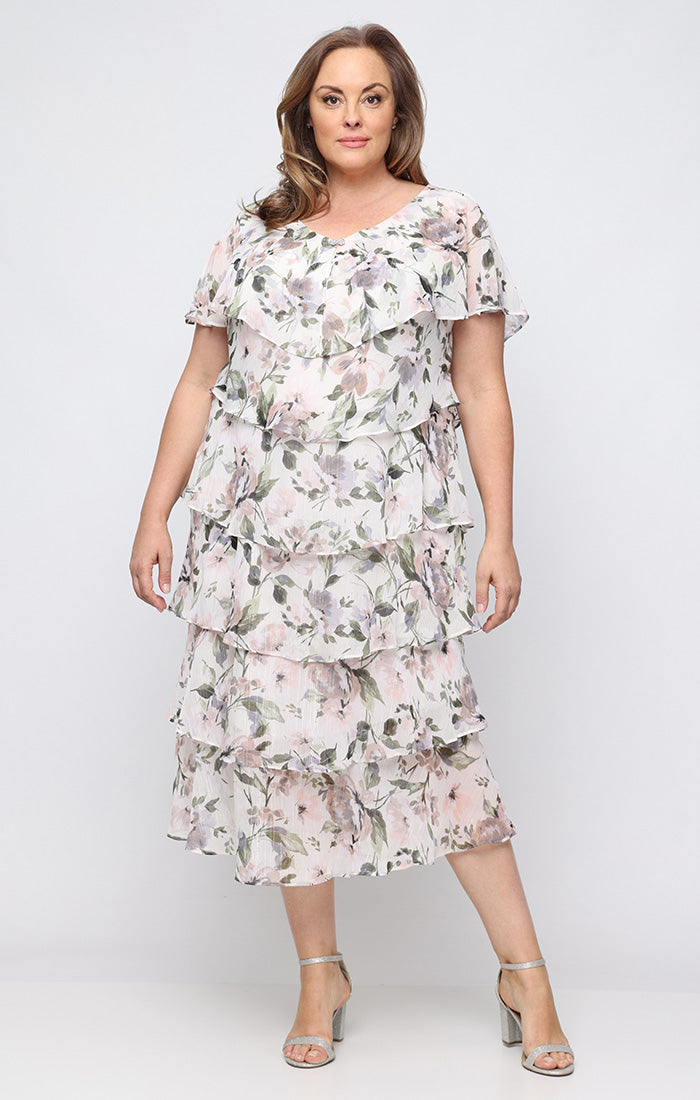 V-Neck Midi Chiffon Special Occasion A-Line Dress SL Fashions 9472136