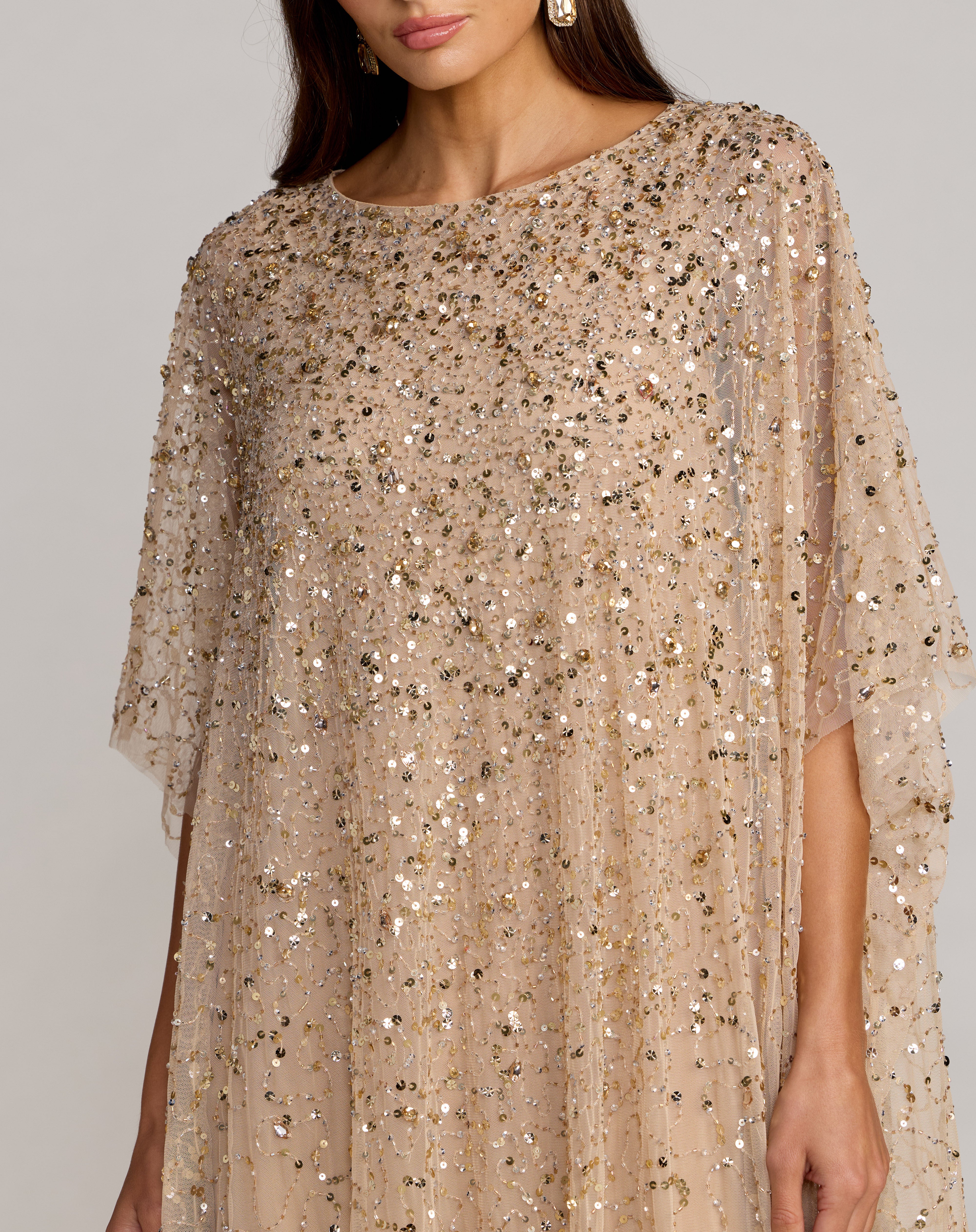 Crew/High-Neck Floor-Length Sequin Evening A-Line Mac Duggal 9475