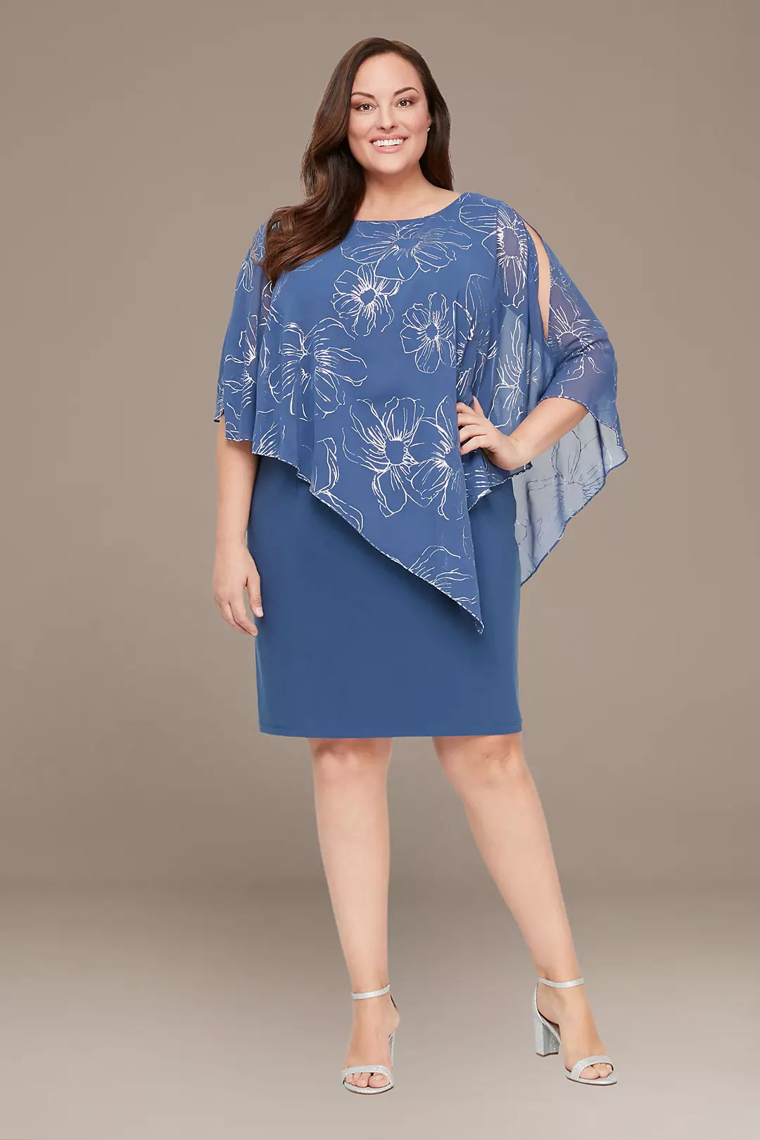 Plus Size Dresses Plus Size Short Capelet Cocktail Dress WEDGEWOOD