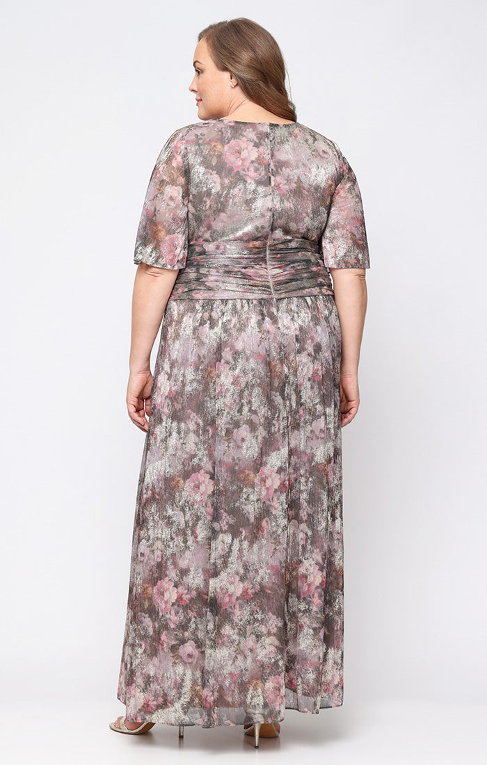 Plus Size Dresses Long Metallic Formal Printed Plus Size Dress TAUPE MULTI