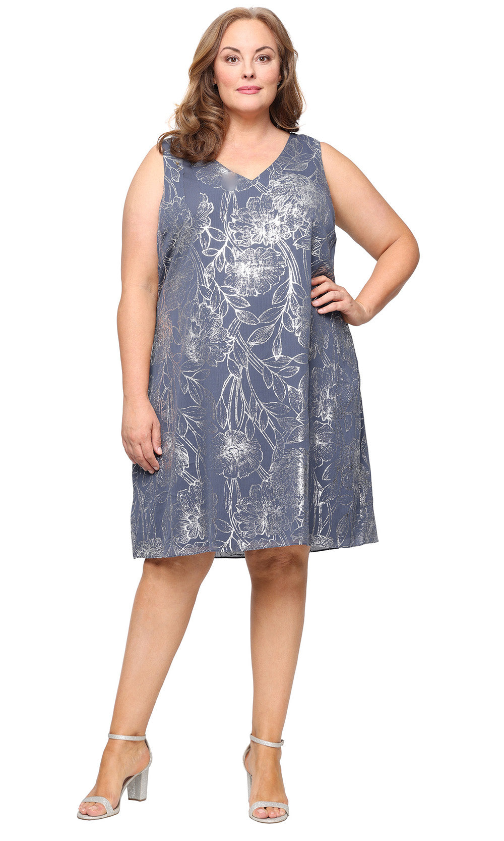 Plus Size Dresses Short Plus Size Floral Print Jacket Cocktail Dress Steel