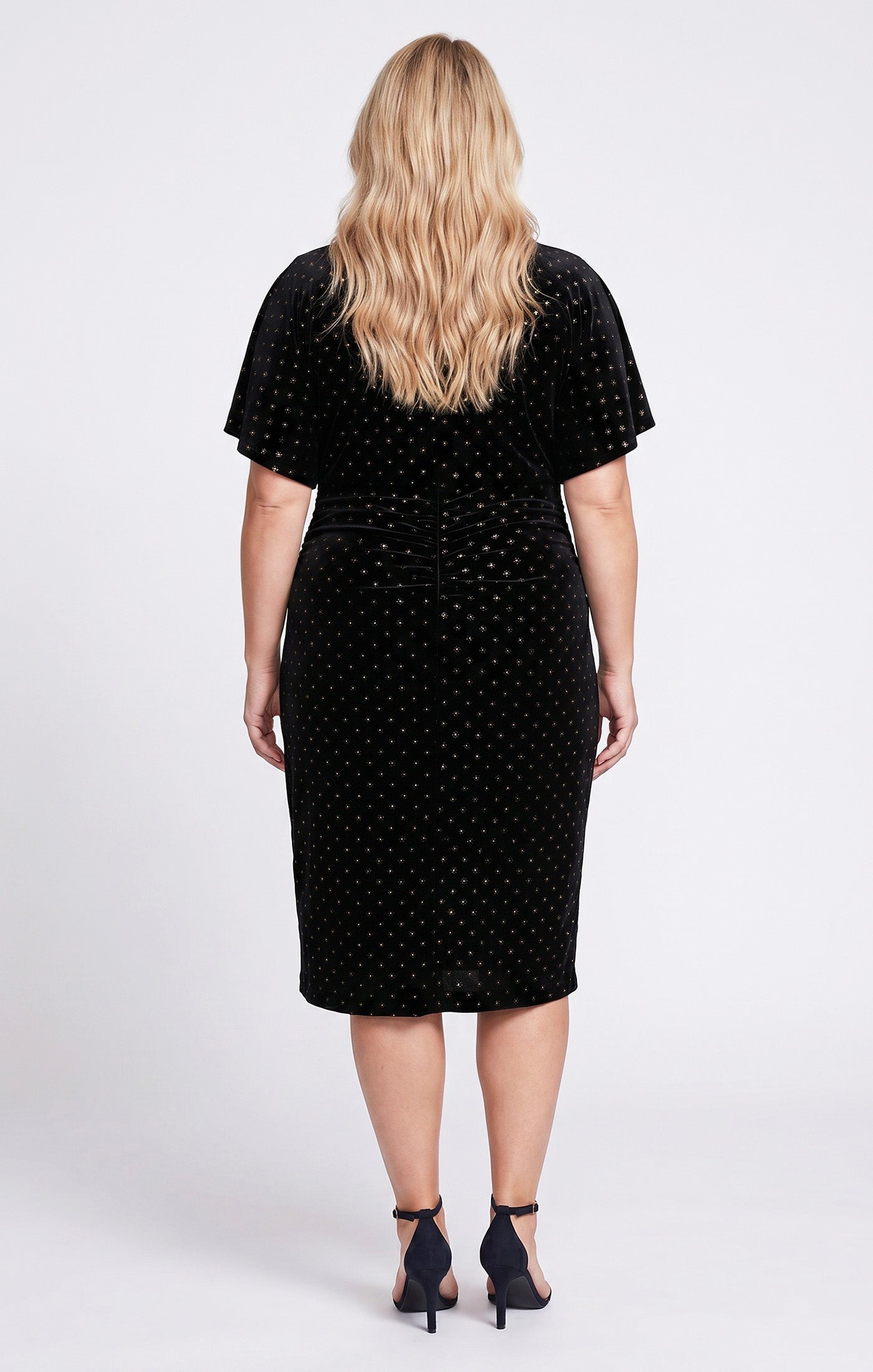 Black Gold SL Fashions 9490185 Bateau Knee-Length Metallic Cocktail Dress Star Print