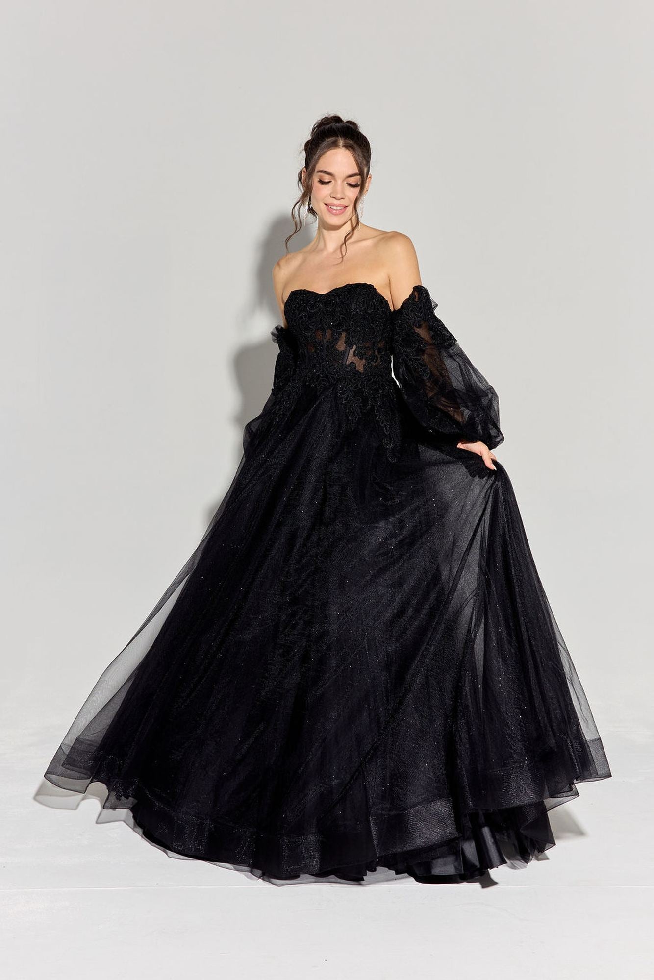Prom Dresses Long Formal Prom Lace A Line Dress Eureka Fashion 9505G Black