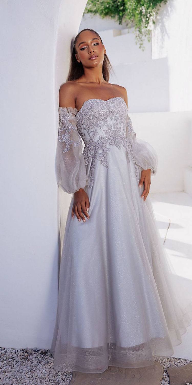 Prom Dresses Long Formal A Line Prom Ball Gown Lace Dress Eureka Fashion 9505 Silver