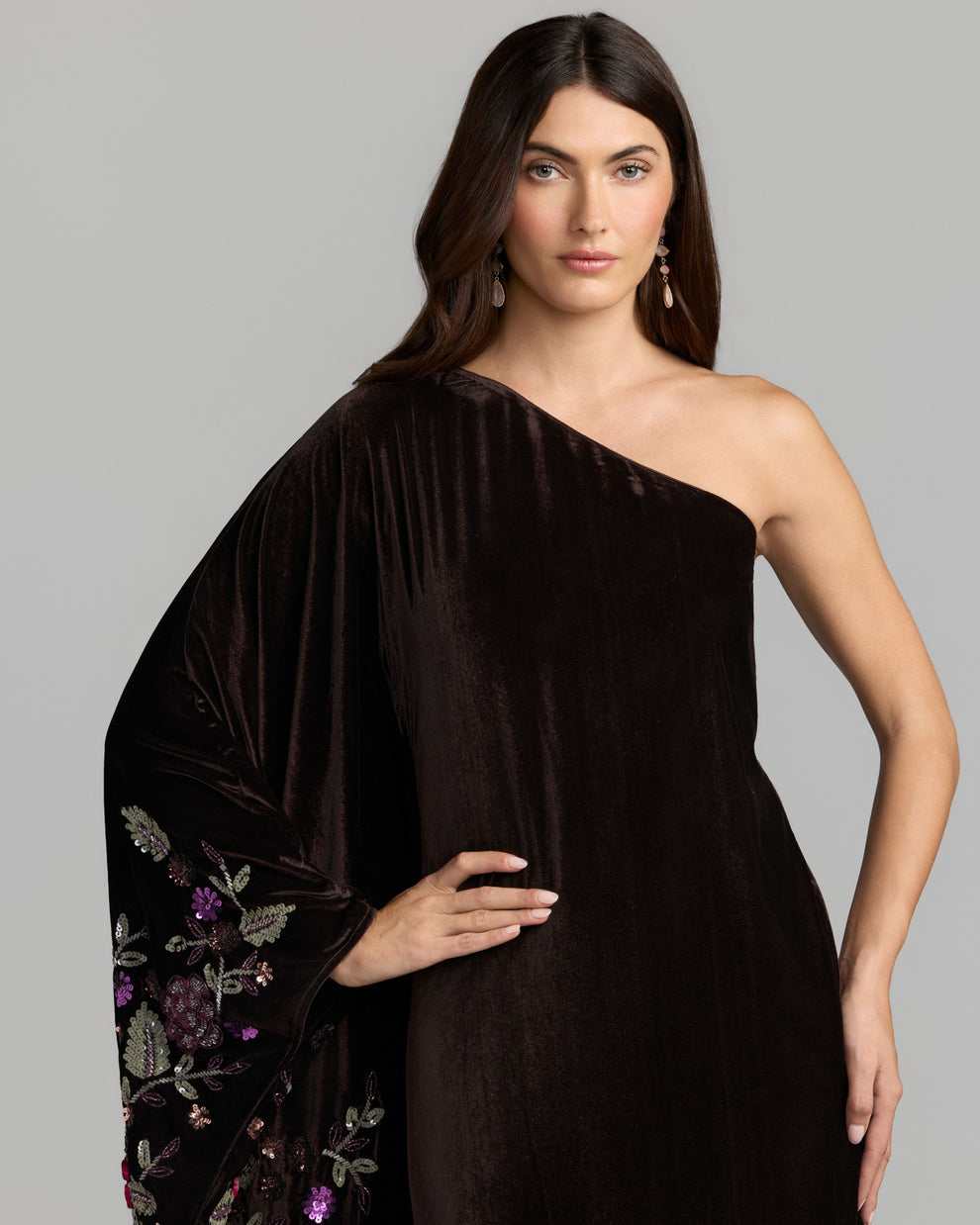 One-Shoulder Floor-Length Velvet Occasion A-Line Mac Duggal 9523
