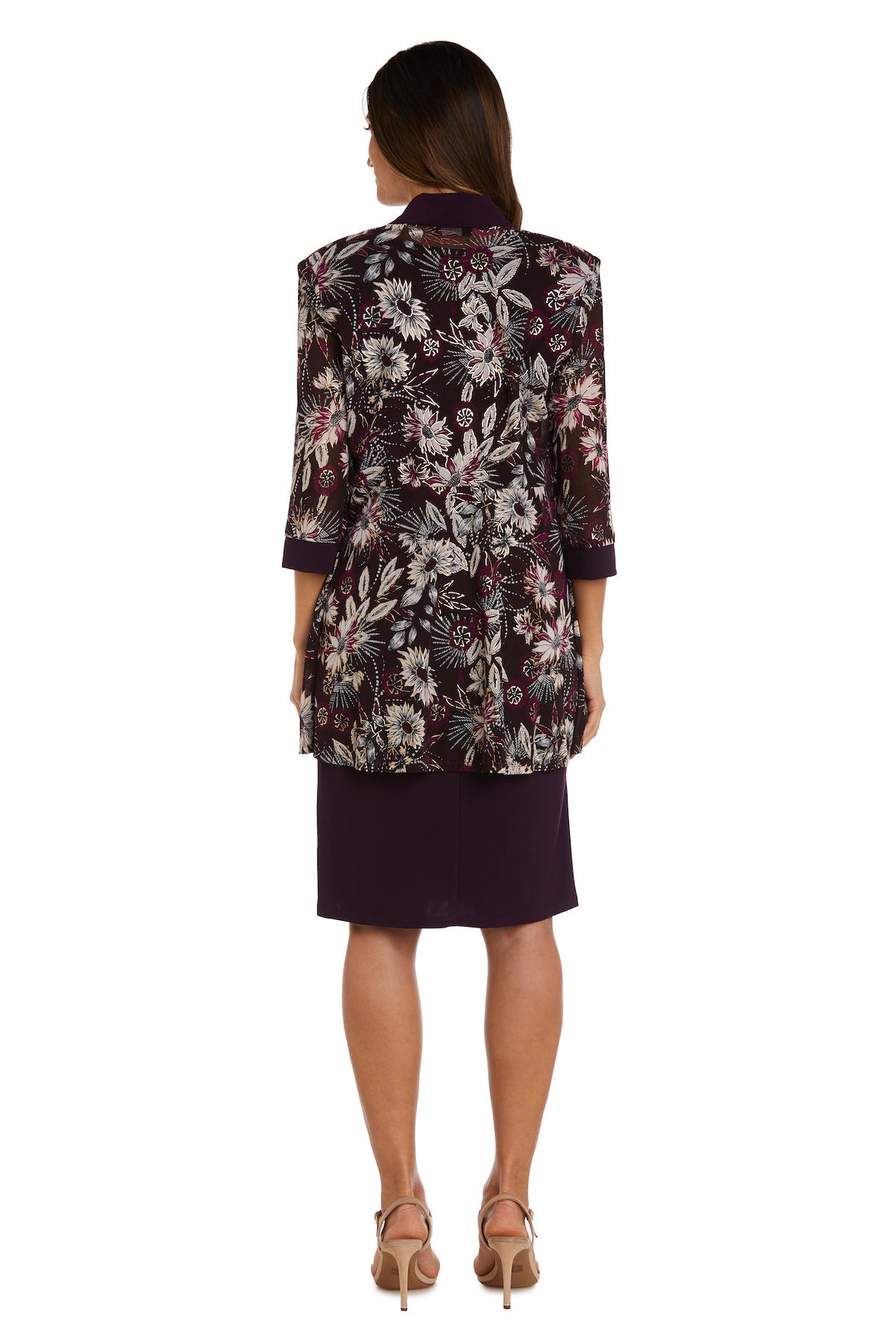 Formal Dresses Fitted Short Floral Formal Jacket Petite Dress Eggplant