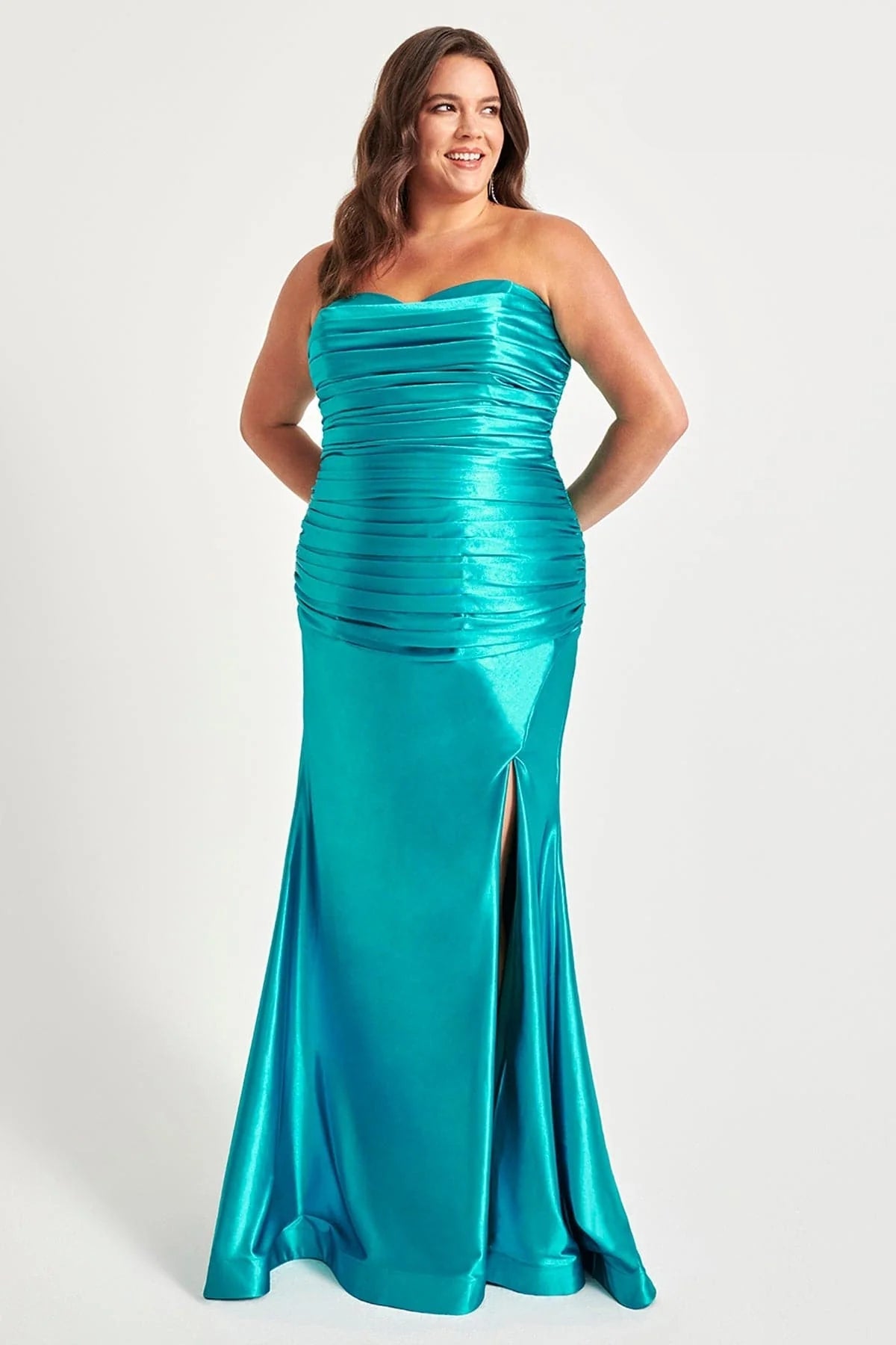 Plus Size Formal Dresses Pleated Long Formal Plus Size Prom Gown Peacock