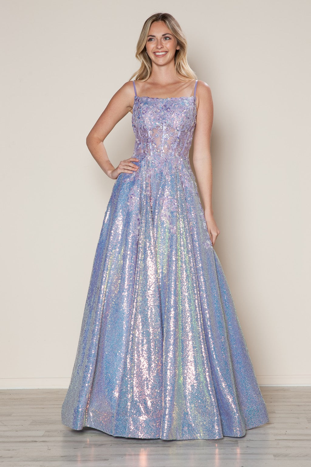 Prom Dresses Long Sequin Formal Beaded Corset Prom Dress Lavender