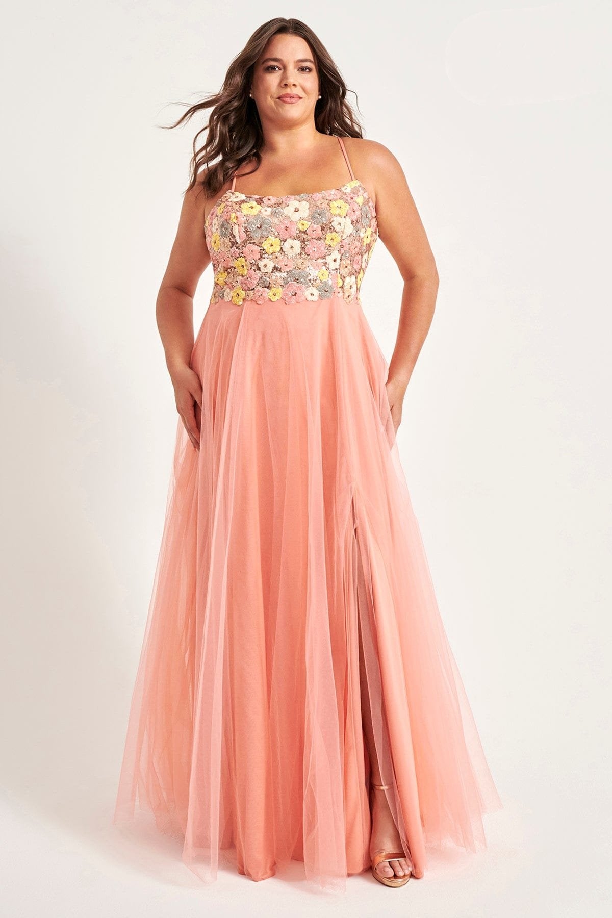 Prom Dresses Long Formal Sequin Floral Plus Size Prom Dress Spring Pink