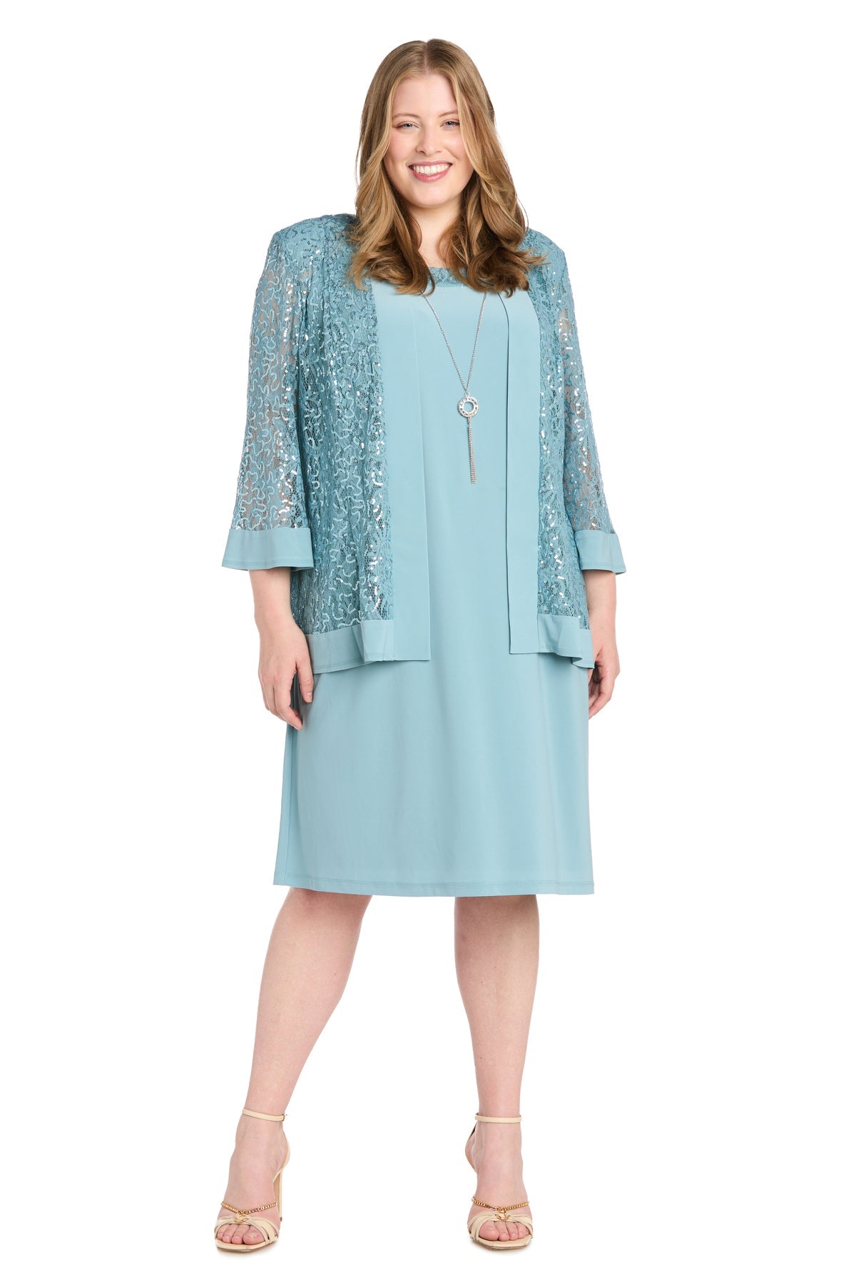 R&M Richards 9587W Sequin Short Jacket Plus Size Dress