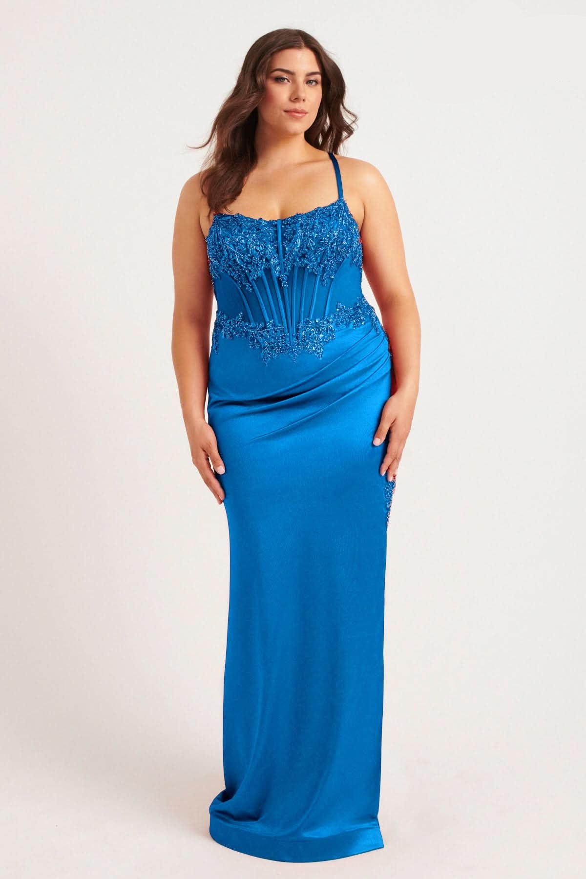 Plus Size Dresses Long Plus Size Formal Corset Prom Dress Ink Blue
