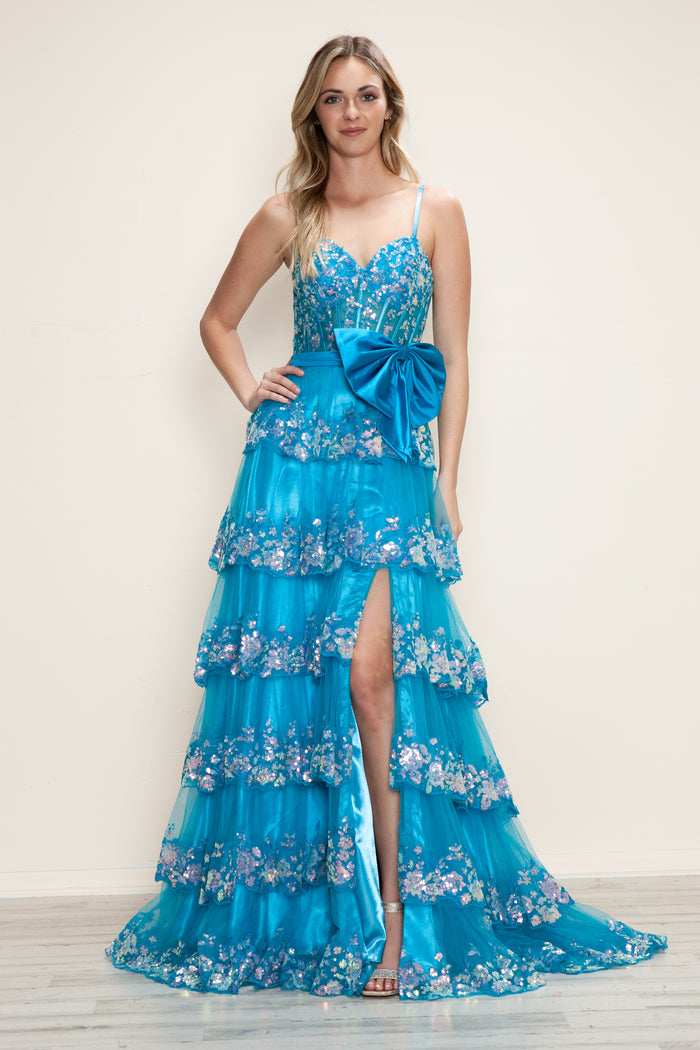 Prom Dresses Long Prom Sequin Formal A Line Dress Ocean Blue
