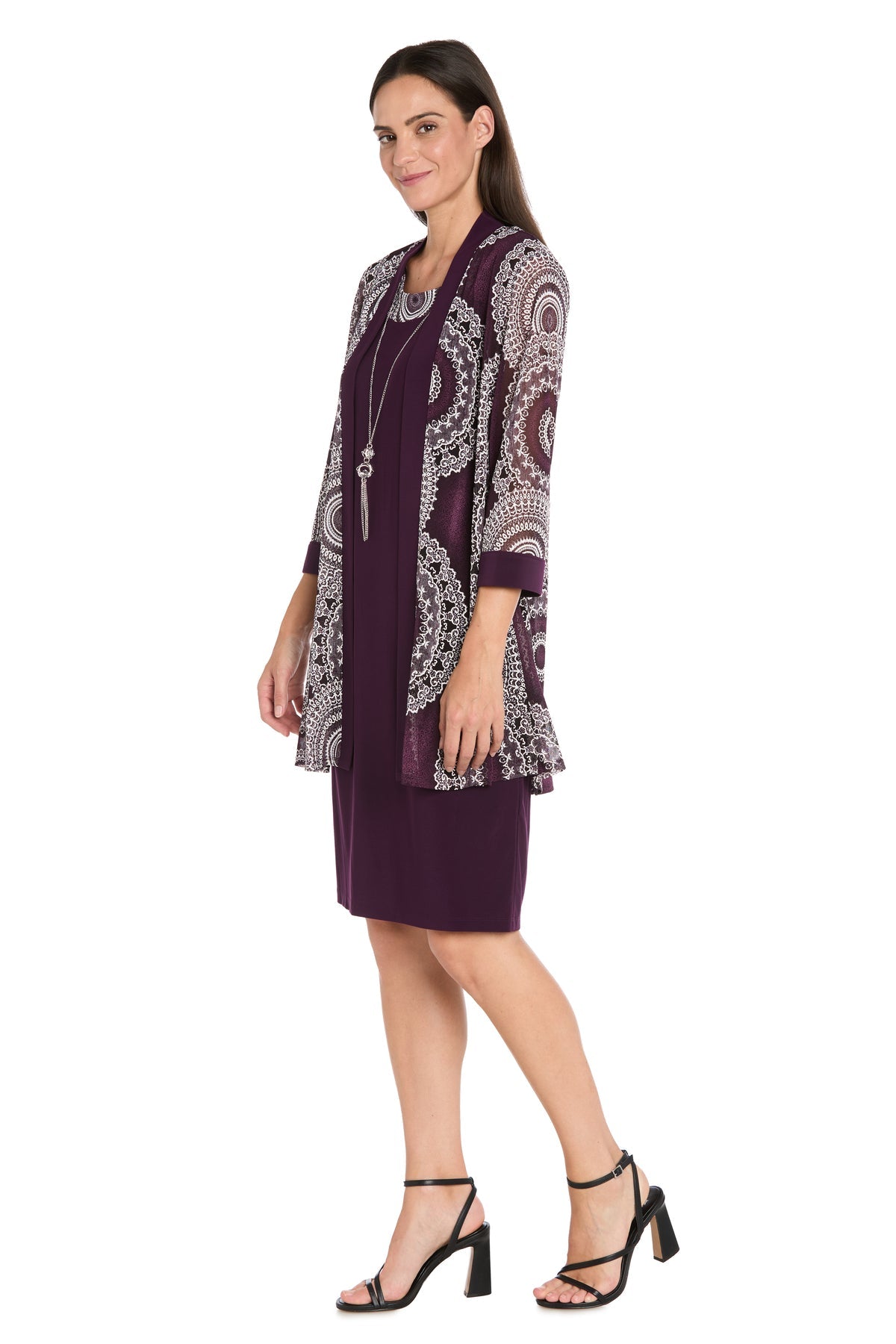Scoop Neck Knee Length Jersey Cocktail Dress by R&M Richards 9626 in Eggplant