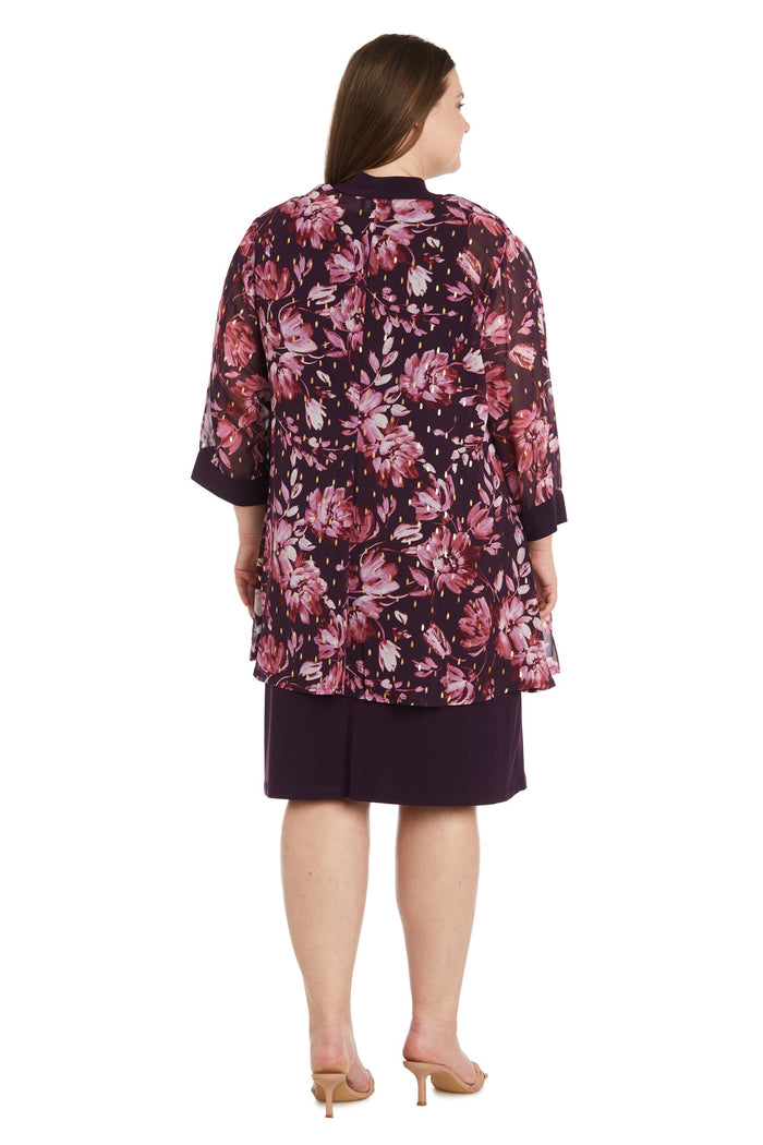 Plus Size Dresses Short Printed Floral Jacket Mother of the Bride Dress Eggplant