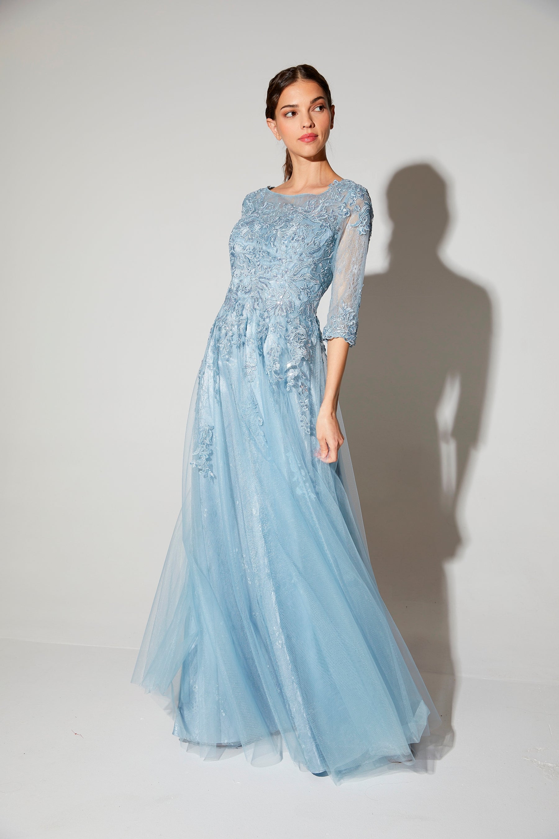 Formal Dresses Prom Floral Lace Long Formal Dress Eureka Fashion 9660 Dusty Blue