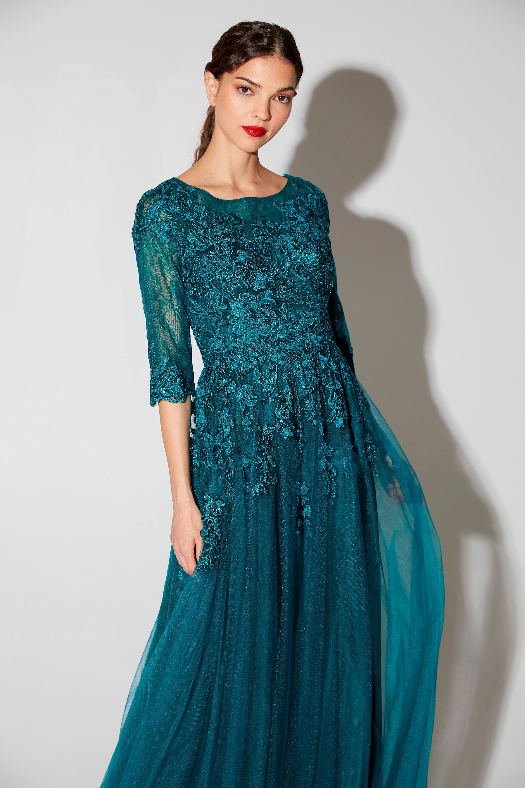 Formal Dresses Prom Floral Lace Long Formal Dress Eureka Fashion 9660 Emerald Green