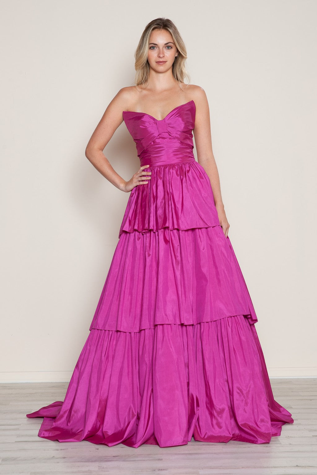 Prom Dresses A Line Long Formal Tiered Prom Dress Hot Pink