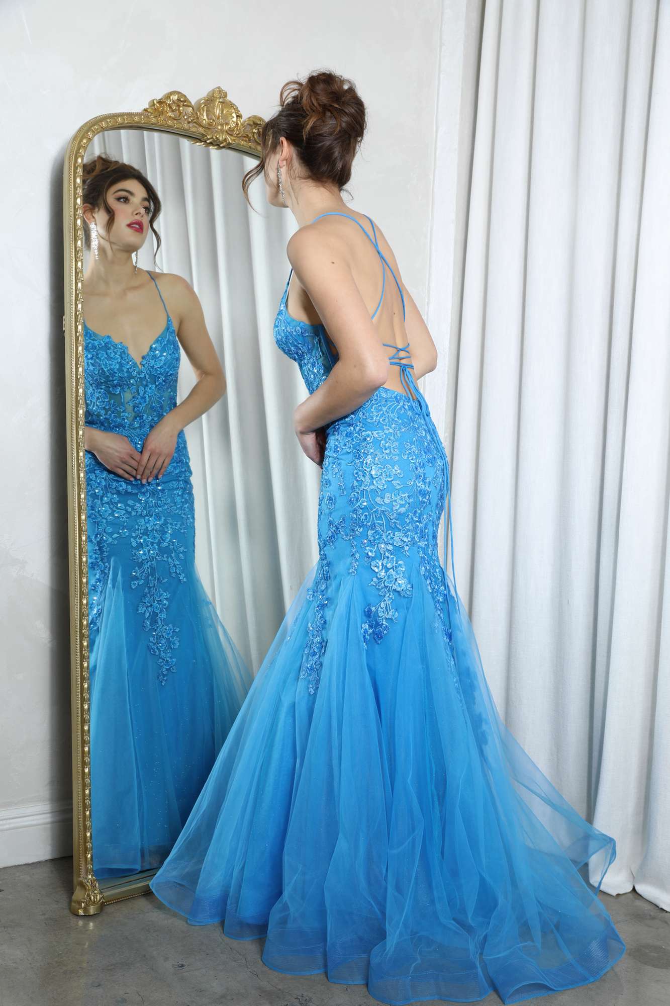 Prom Dresses Formal Floral Sequin Mermaid Prom Long Dress Eureka Fashion 9696 Blue